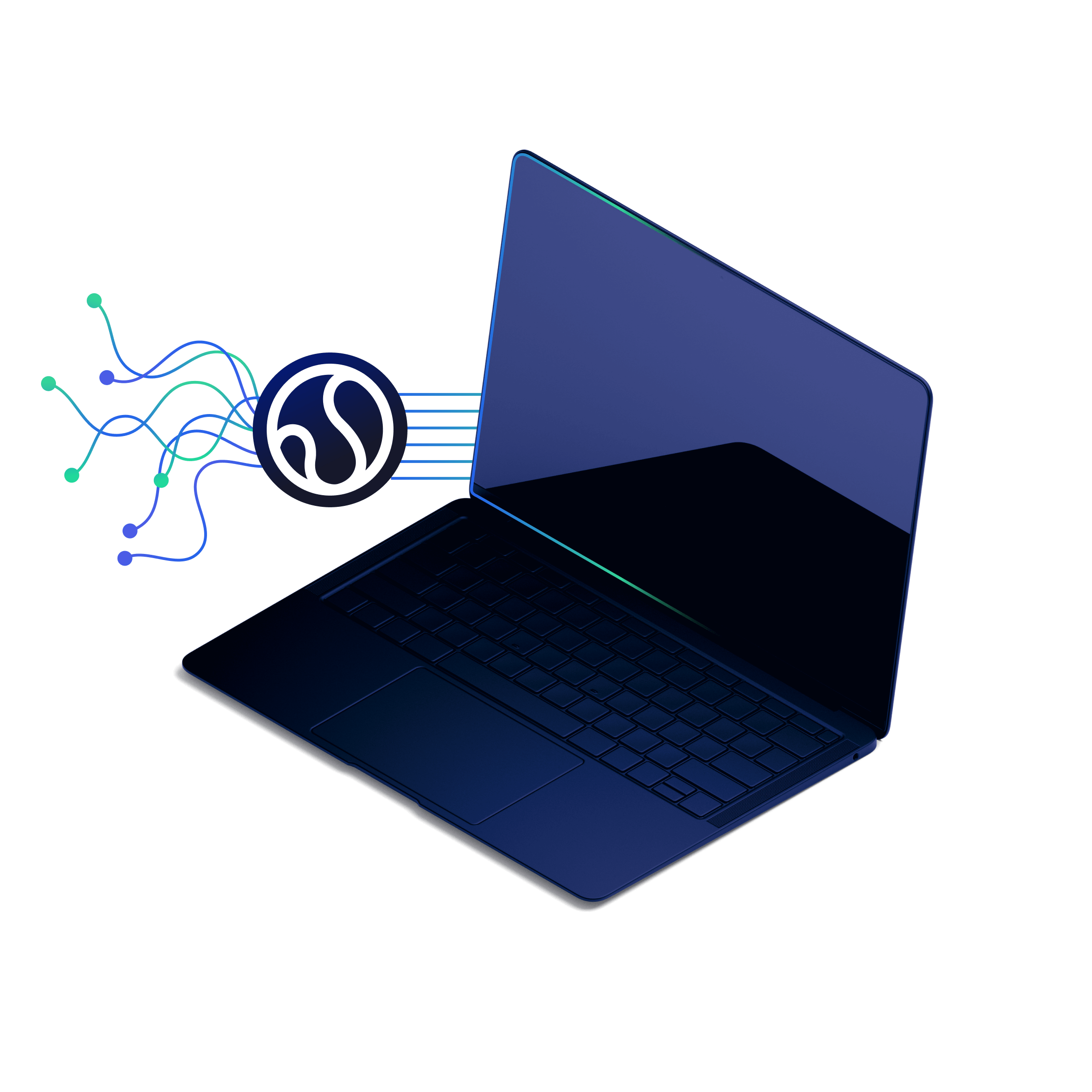 Laptop with connecting nodes illustration